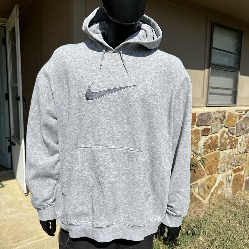 Vtg Y2K Nike Hoodie Mens XXL Sweatshirt Center Swoosh Big‎ Logo Heather Gray